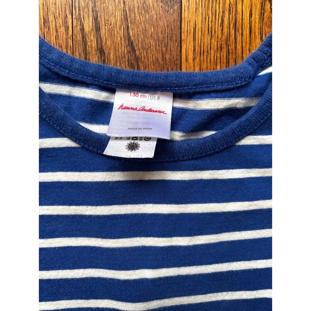 Hanna Andersson Kids Holiday Blue Striped Geometric Mixed Print Pocket Dress 8 - Picture 2 of 5